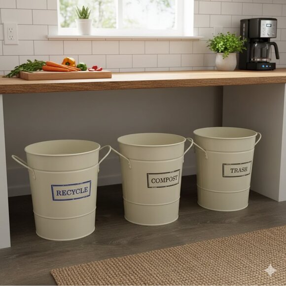 3 Metal Buckets for Home Office Kitchen - Picture 1 of 9
